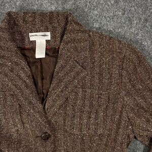 Worthington Stretch Brown Tweed Herringbone Blazer Jacket Size 4 Preppy‎ Chic